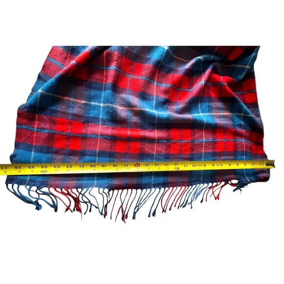 Plaid Fringe Flannel Scarf Wrap Red & Blue 85" X 26.5" Soft Acrylic By Gap - Picture 10 of 11